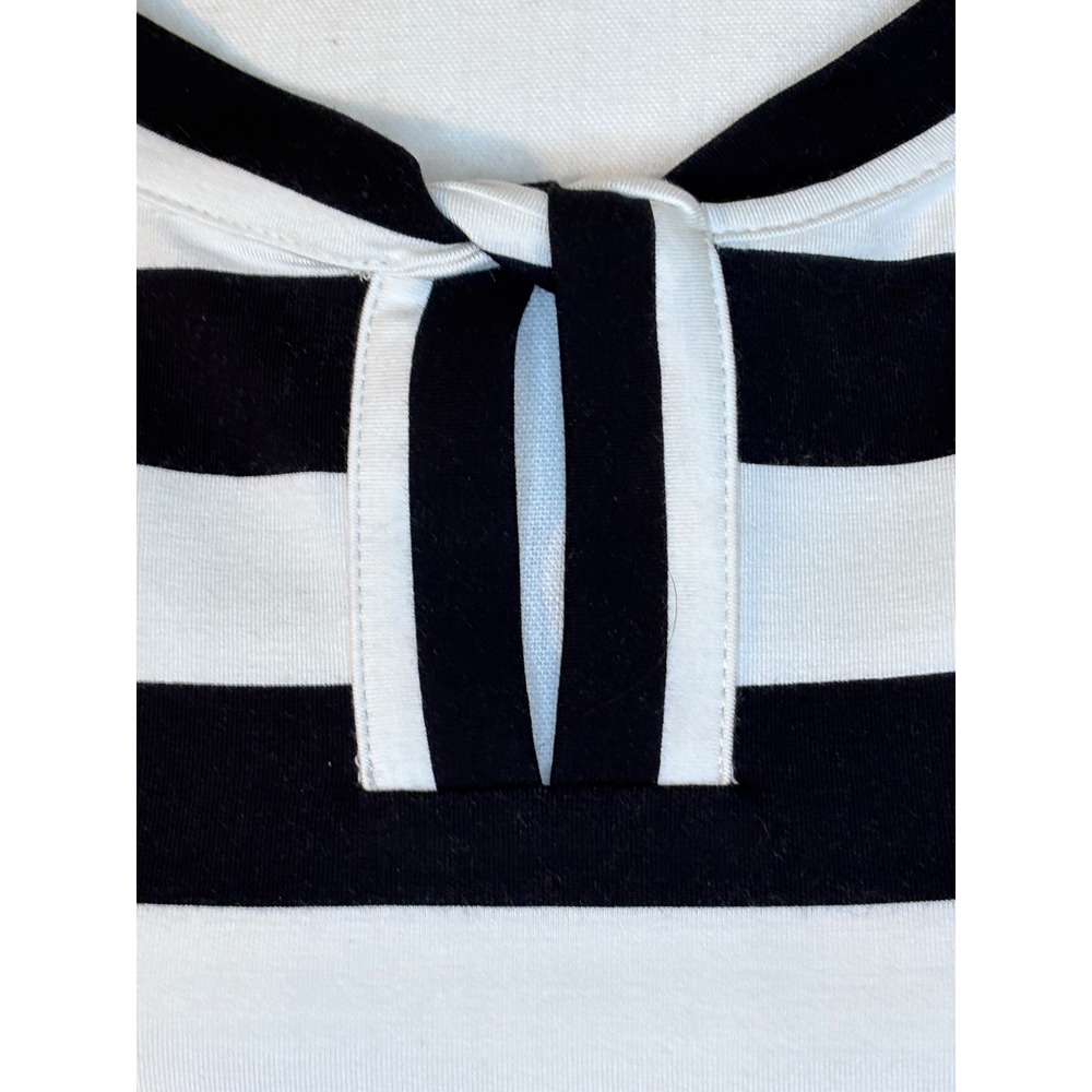 Talbots Petite Black White Striped Keyhole Knot Neck Top MP Short Sleeve Rayon - Picture 2 of 6
